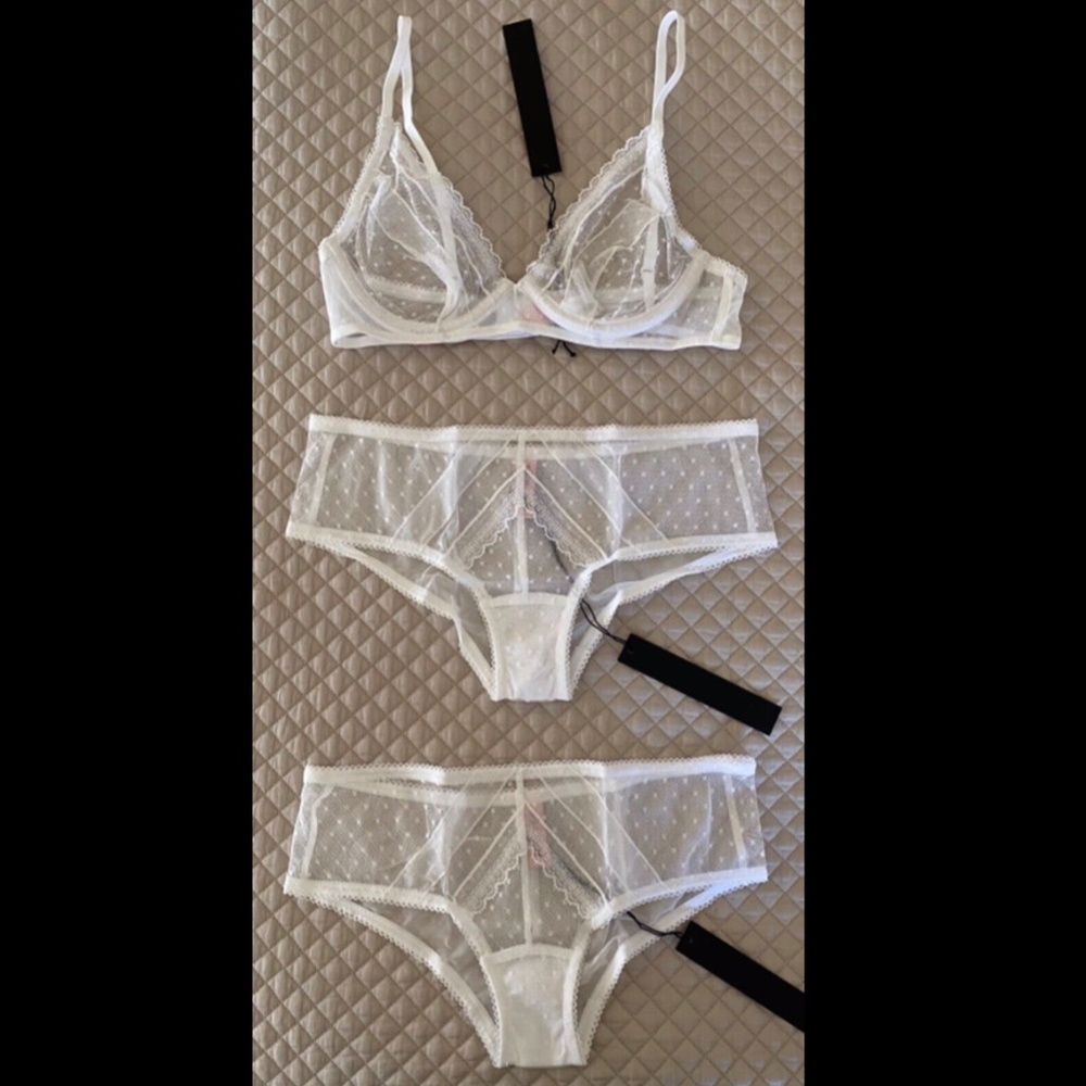 NWT 3 Piece Bridal Lingerie Set Bra & 2 Shorts Size 34B S White